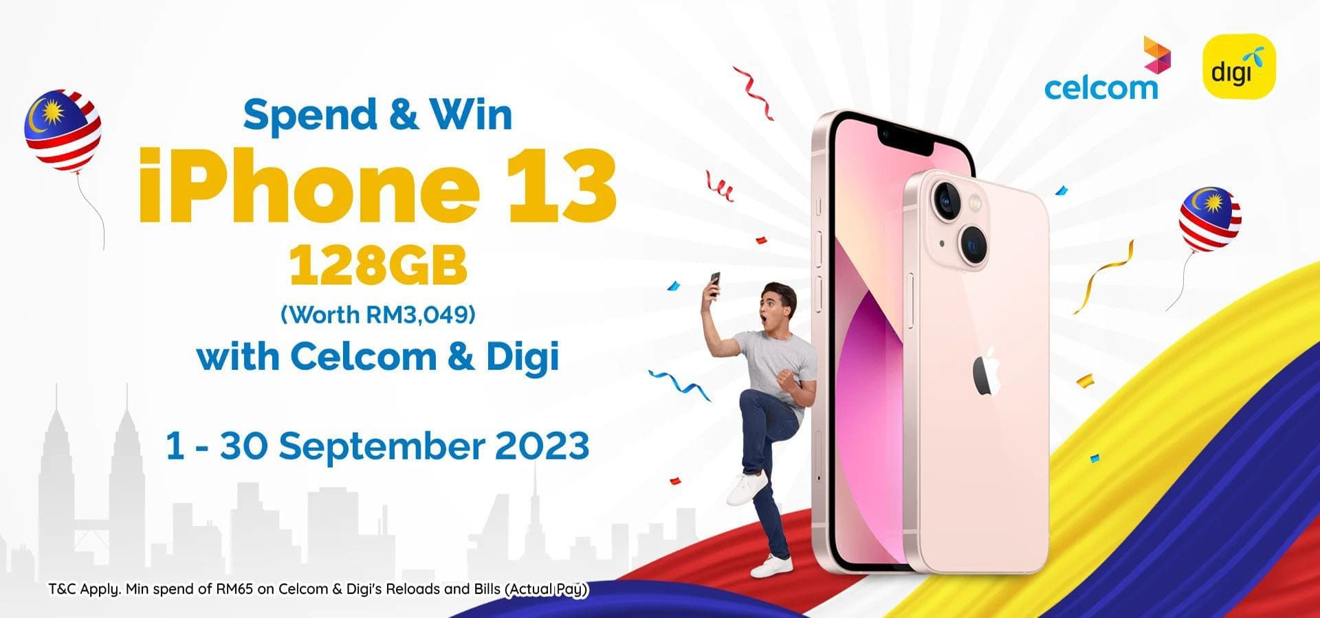contest, iPhone, win iphone, Celcom, Digi, pay bill, bill payment, Malaysia Day, rewards.